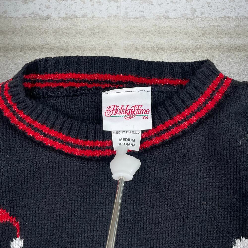 Vintage 90s Chrismas Bears Sweater Womens M Jet Black Pullover Made in USA - Picture 3 of 3